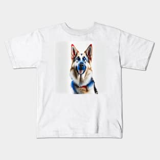 [AI Art] Red, blue and white German Shepherd Kids T-Shirt